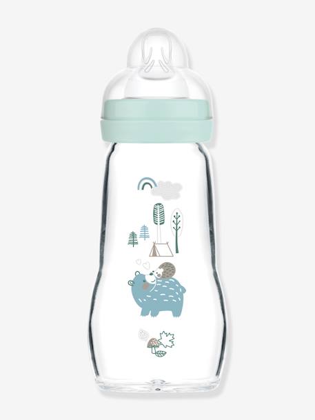 Mam - Biberon en verre 0/6 mois 260ml – tétine débit 2 - Bleu