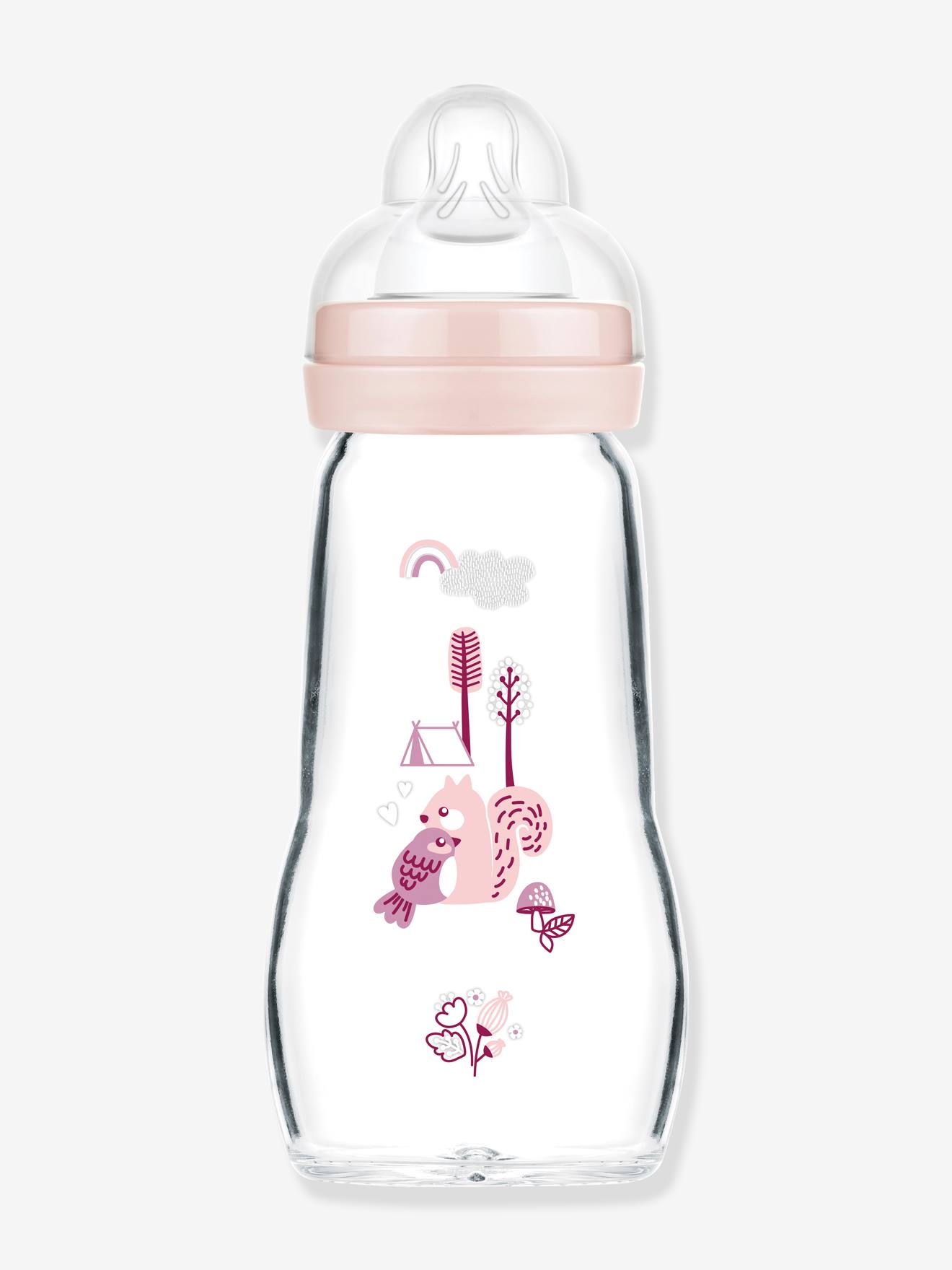 Biberon verre 260 ml Feel Good débit 2 rose