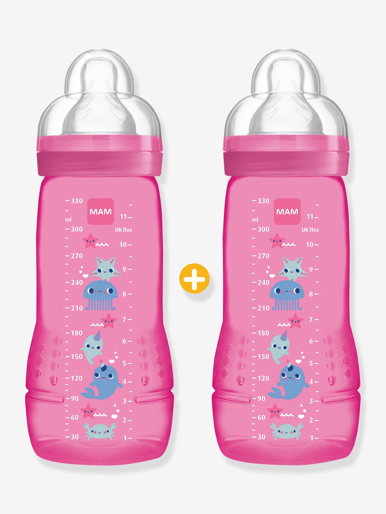 Lot de 2 biberons 330 ml MAM Easy Active 2e âge Fairy Tale lot de 2 rose