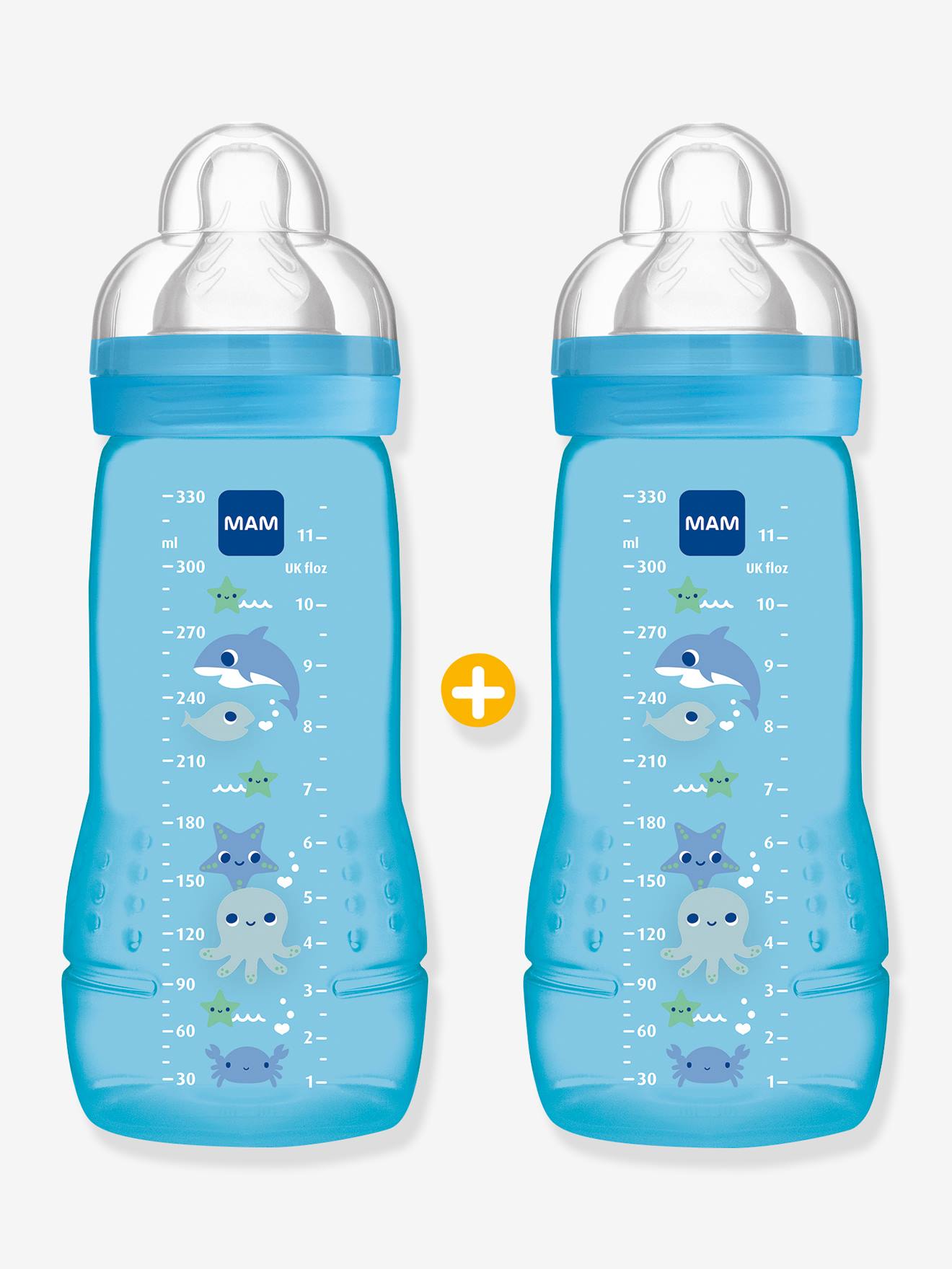 Lot de 2 biberons 330 ml MAM Easy Active 2e âge Fairy Tale lot de 2 bleus