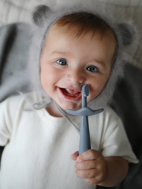 Mushie - Brosse à dents d'apprentissage en silicone gris