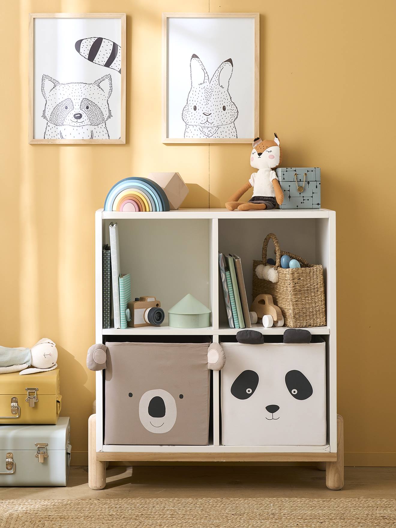 Lot de 2 bacs de rangement animaux Panda Koala beige