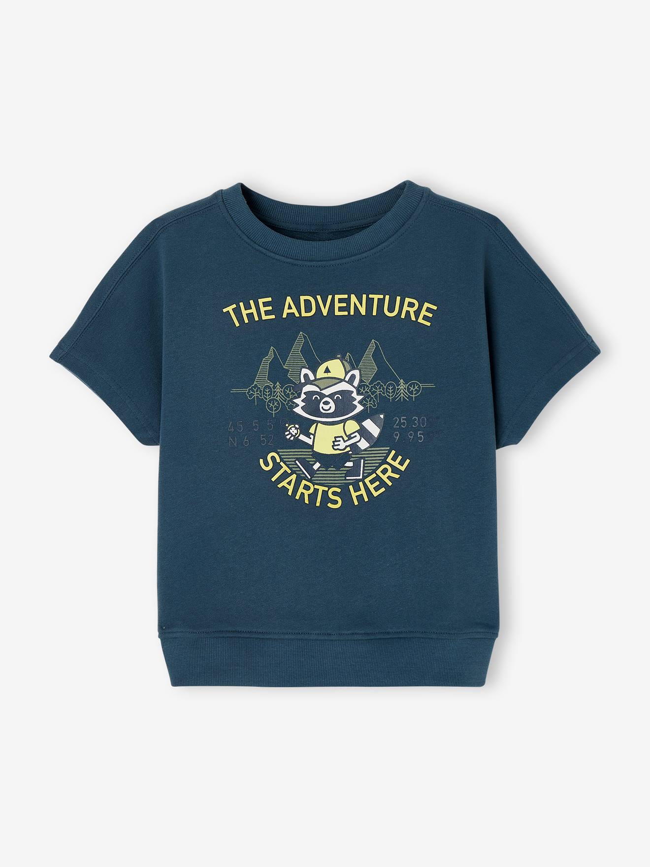 T-shirt molleton motif aventure garçon détails fluo bleu pétrole