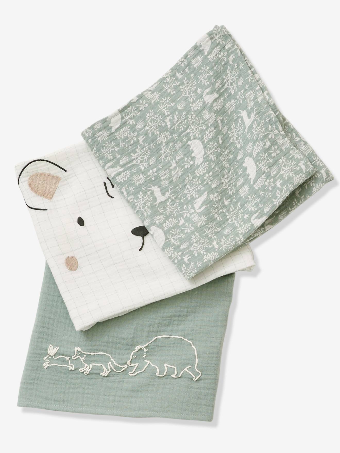 Lot de 3 langes en gaze de coton DANS LES BOIS multicolore