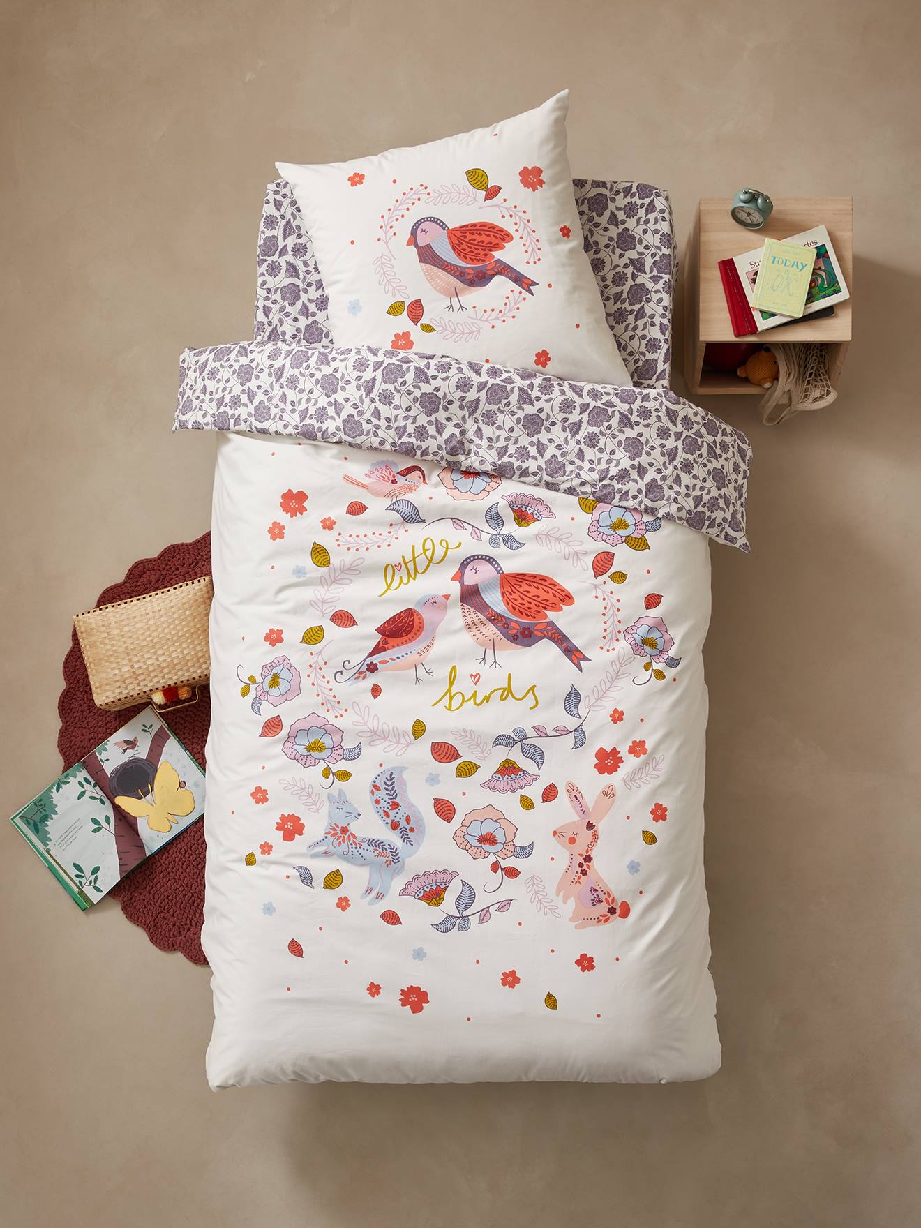 Parure housse de couette + taie d'oreiller enfant NORTH FOLK blanc imprimé