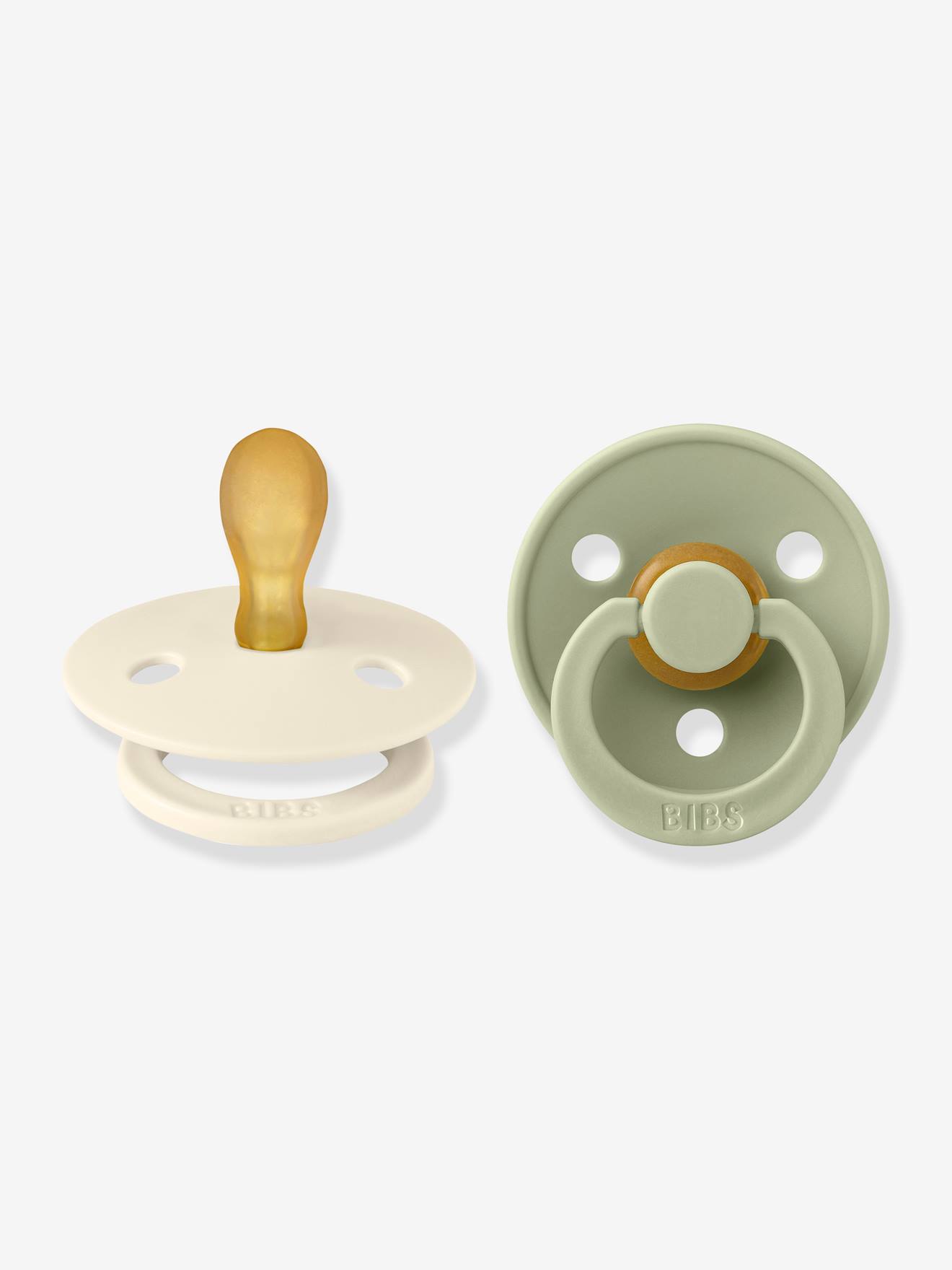 Lot de 2 sucettes-tétines BIBS Colour, taille 2 de 6 à 18 mois ivoire/vert sauge