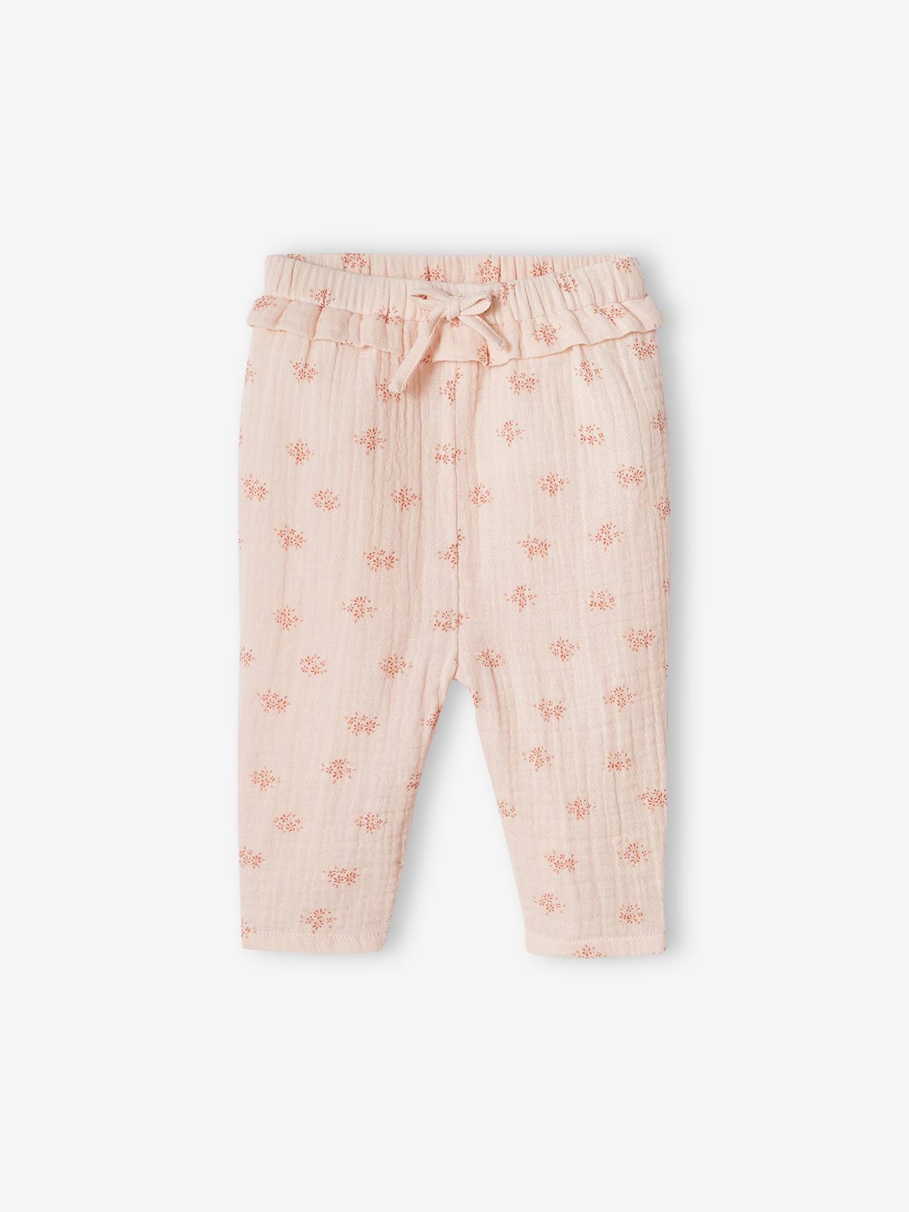 Pantalon en gaze de coton bébé rose pâle