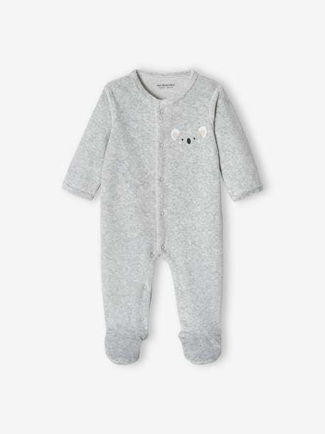 Pyjama bébé mixte velours animal personnalisable beige chiné+gris chiné 13 - vertbaudet enfant 