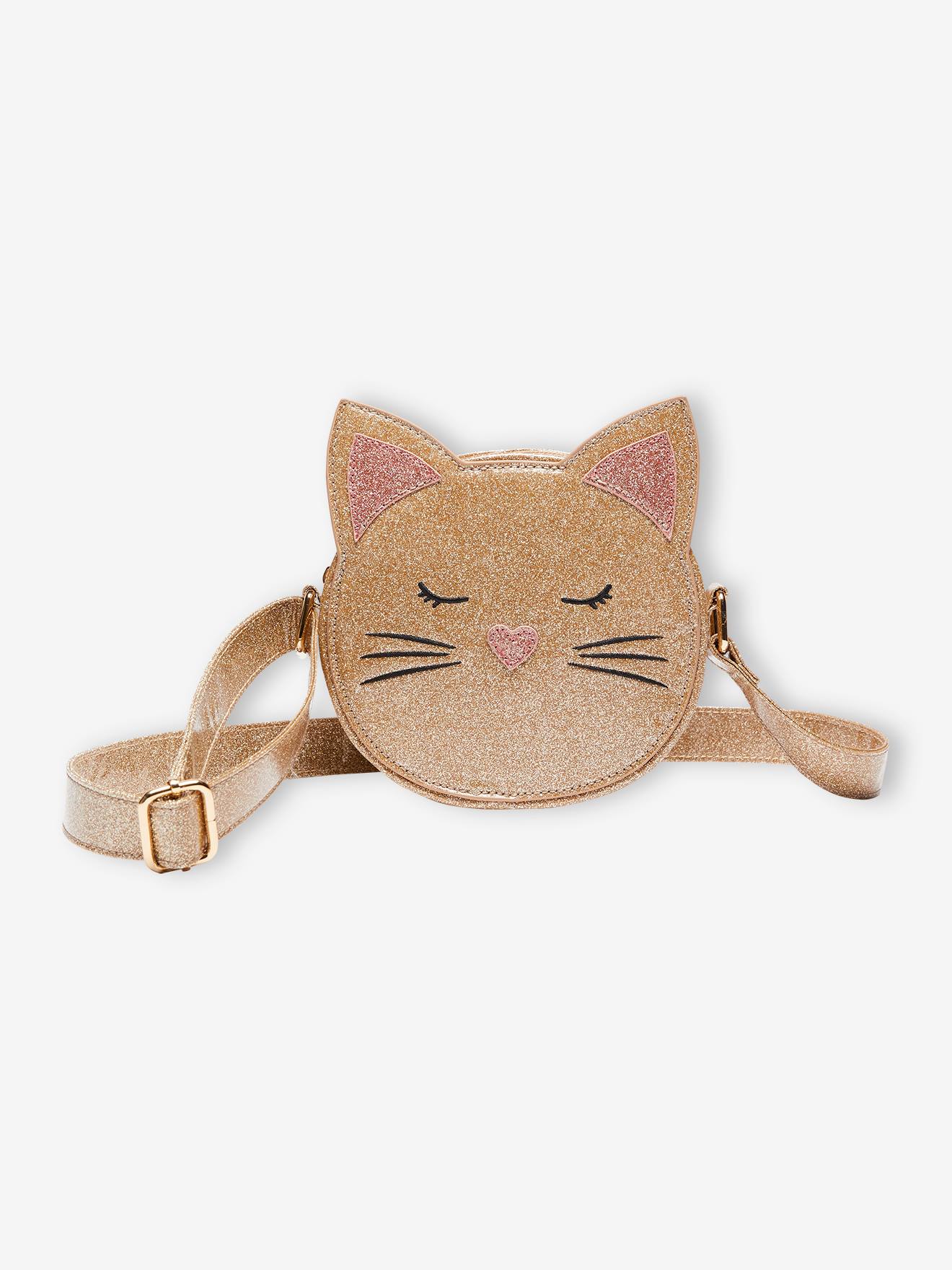 Sac rond fille chat scintillant or