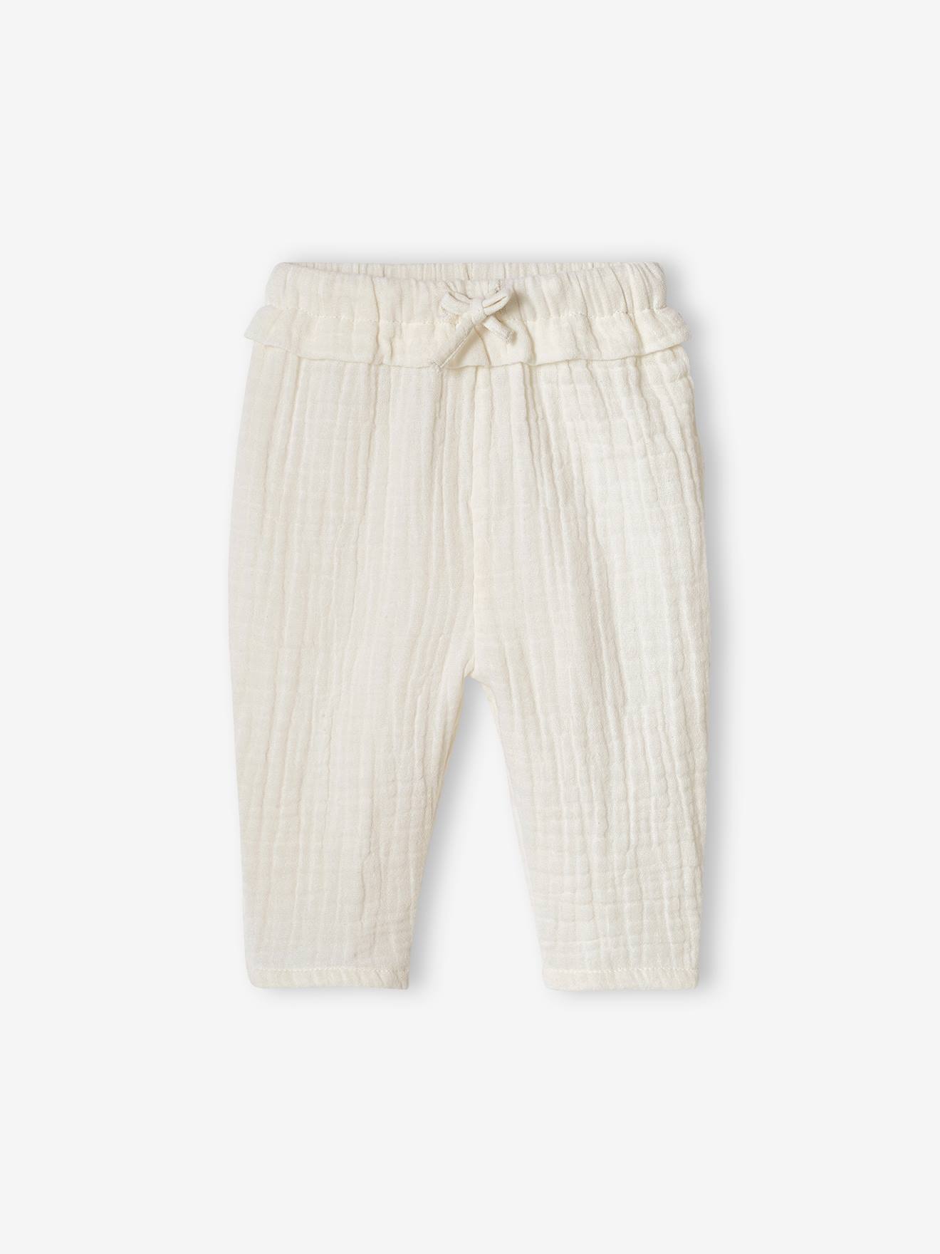 Pantalon en gaze de coton bébé écru - Vertbaudet