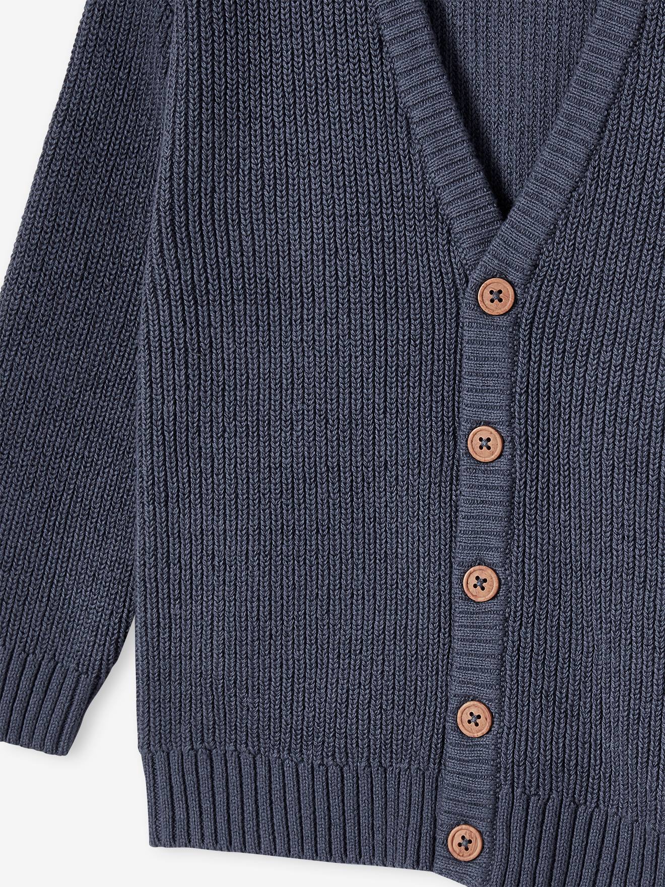 Pull Jacquard Bébé Garçon Vertbaudet - En Maille Mousseuse Ultra Douce (52% Coton, 26% Acrylique, 13% Polyamide, 8% Polyester, 1% élasthanne) - Motif Jacquard, Encolure Ronde, Ouverture Boutonnée Dos