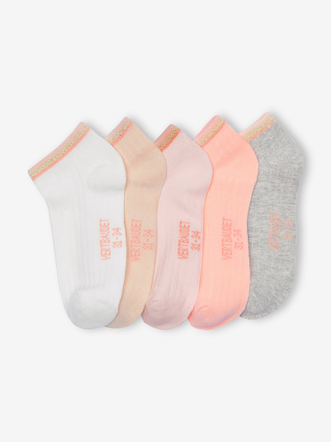 Lot de 5 paires de soquettes fille en maille côtelée rose poudré