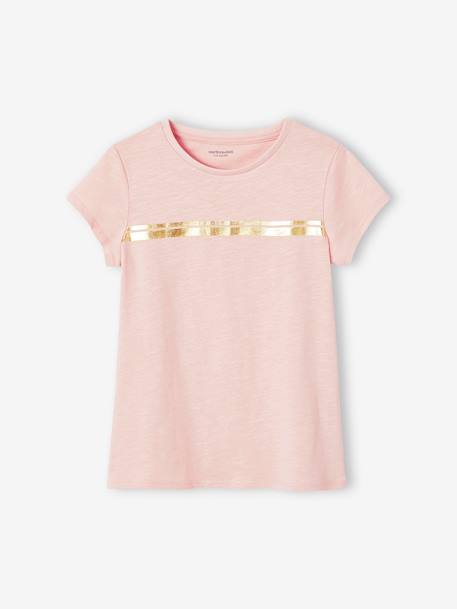 T-shirt de sport Basics fille rayures irisées placées écru+lilas+rose poudré 14 - vertbaudet enfant 