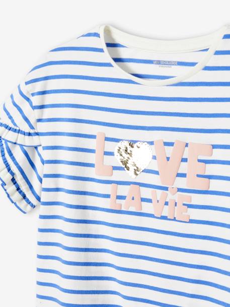 Tee-shirt rayé avec coeur en sequins fille écru rayé+marine+rayé bleu 17 - vertbaudet enfant 