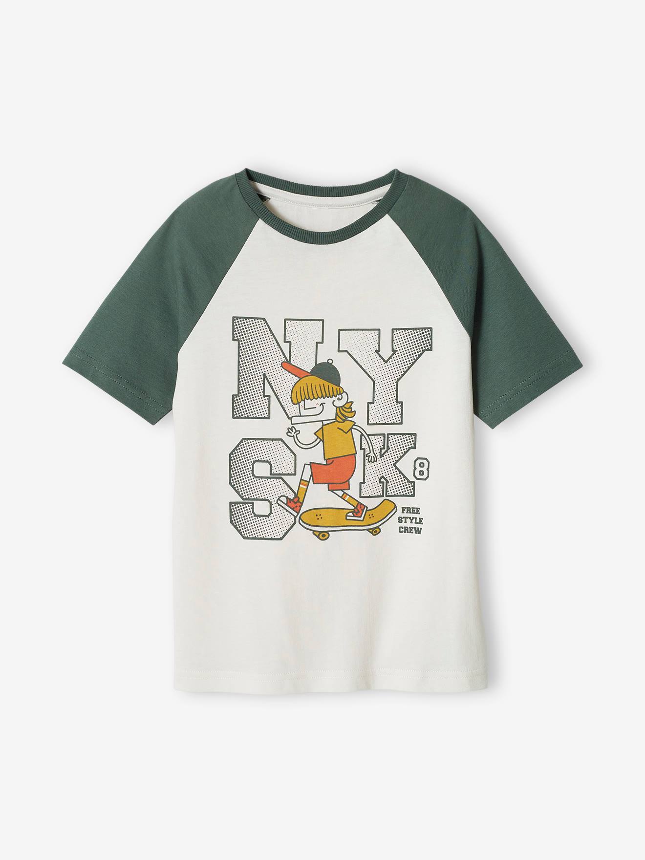 Tee-shirt motif graphique garçon manches raglan vert sauge