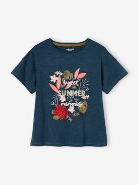 T-shirt Fille Manches Longues VERTBAUDET - Motif Cœur En Relief Avec Paillettes - 100% Coton - Col Rond
