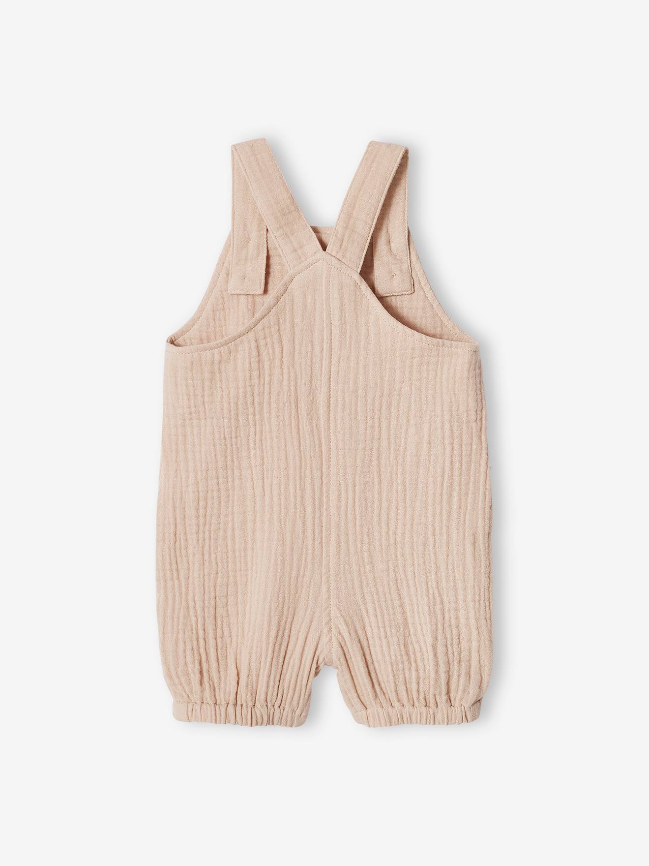 Salopette bébé naissance en gaze de coton beige (Vertbaudet) - Image 1