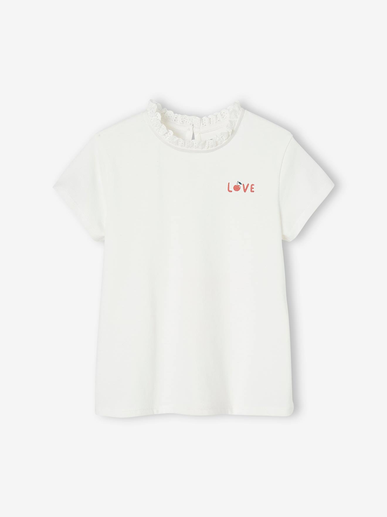 T-shirt col en broderie anglaise personnalisable fille manches courtes écru