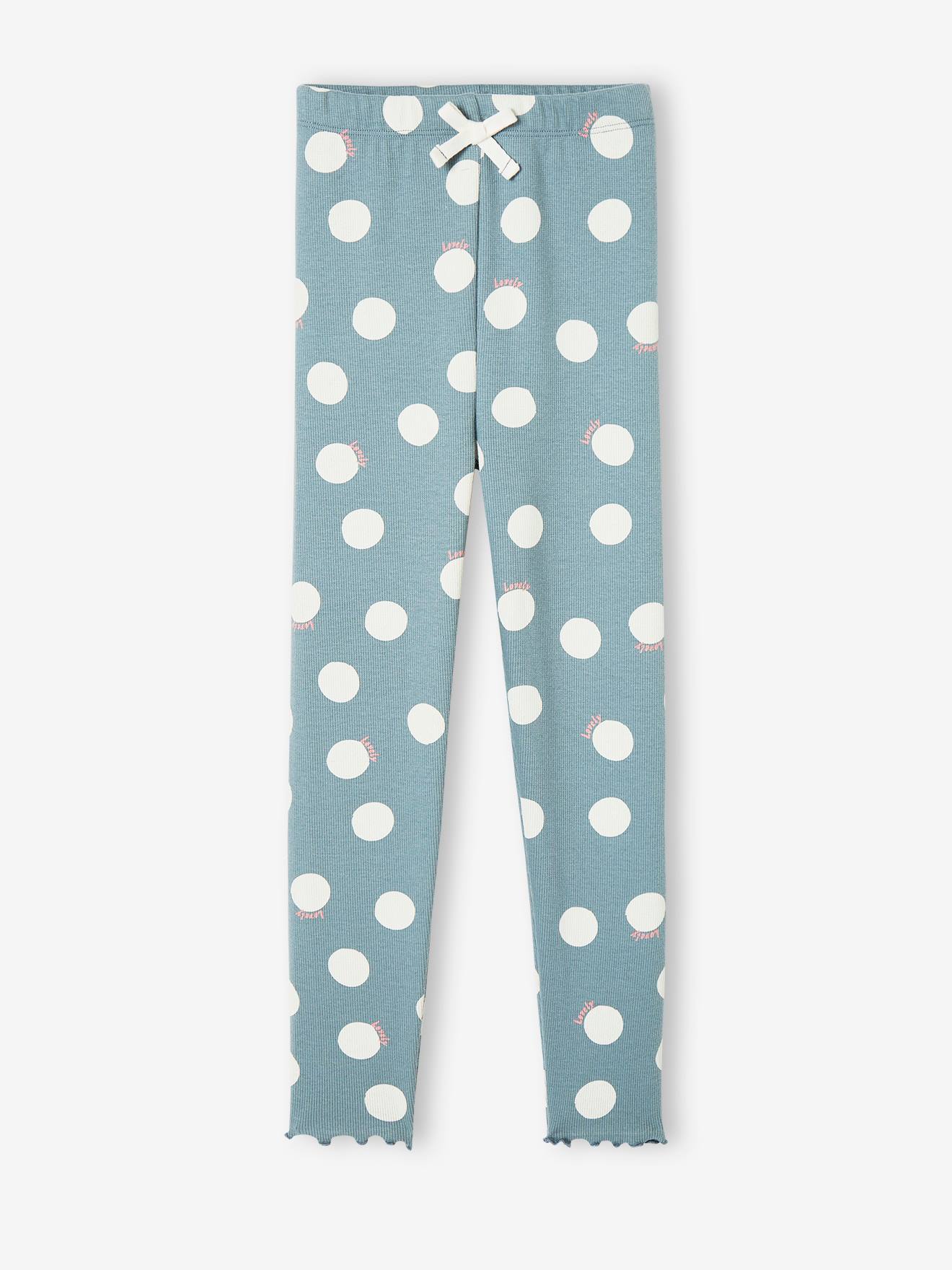 Legging imprimé en maille côtelée fille vert de gris