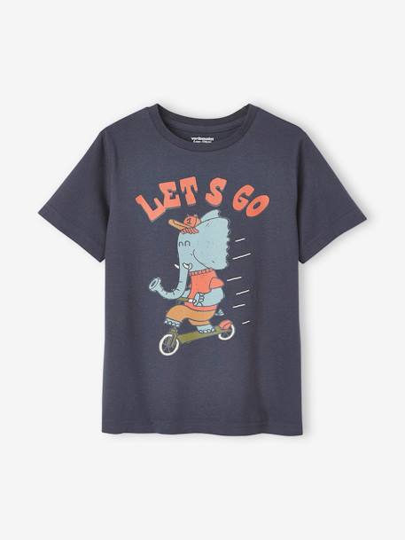 Tee-shirt animal ludique garçon bleu nuit+gris chiné 1 - vertbaudet enfant 