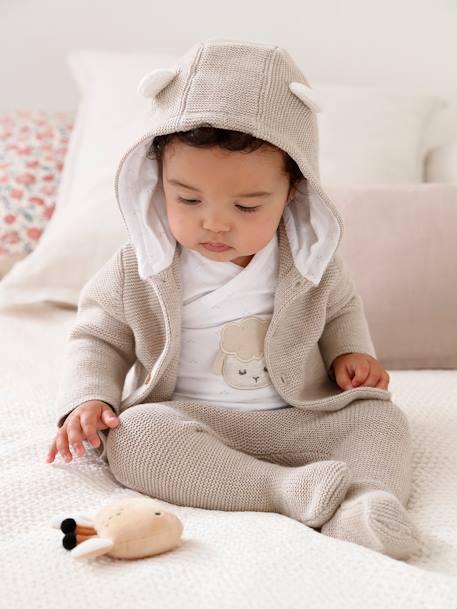 Vertbaudet - Ensemble naissance 3 pièces en point mousse beige chiné