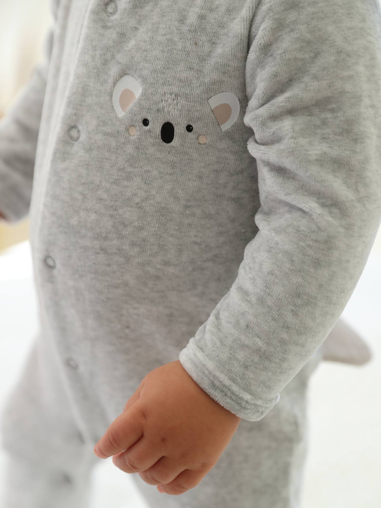 Pyjama bébé mixte velours animal personnalisable gris chiné (Vertbaudet) - Image 2