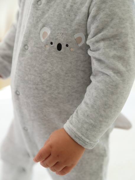 Pyjama bébé mixte velours animal personnalisable beige chiné+gris chiné 12 - vertbaudet enfant 