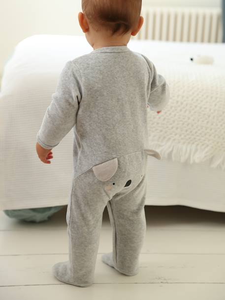 Pyjama bébé mixte velours animal personnalisable beige chiné+gris chiné 11 - vertbaudet enfant 
