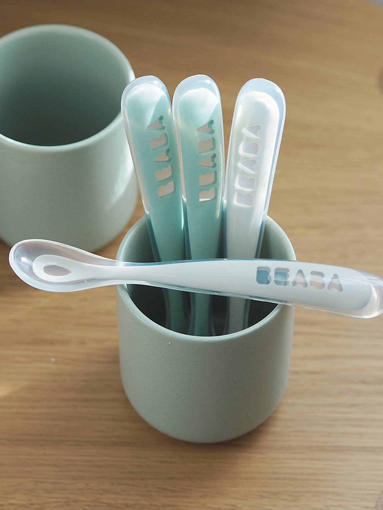 Lot de 4 cuillères 1er âge BEABA Soft sans BPA vert sauge