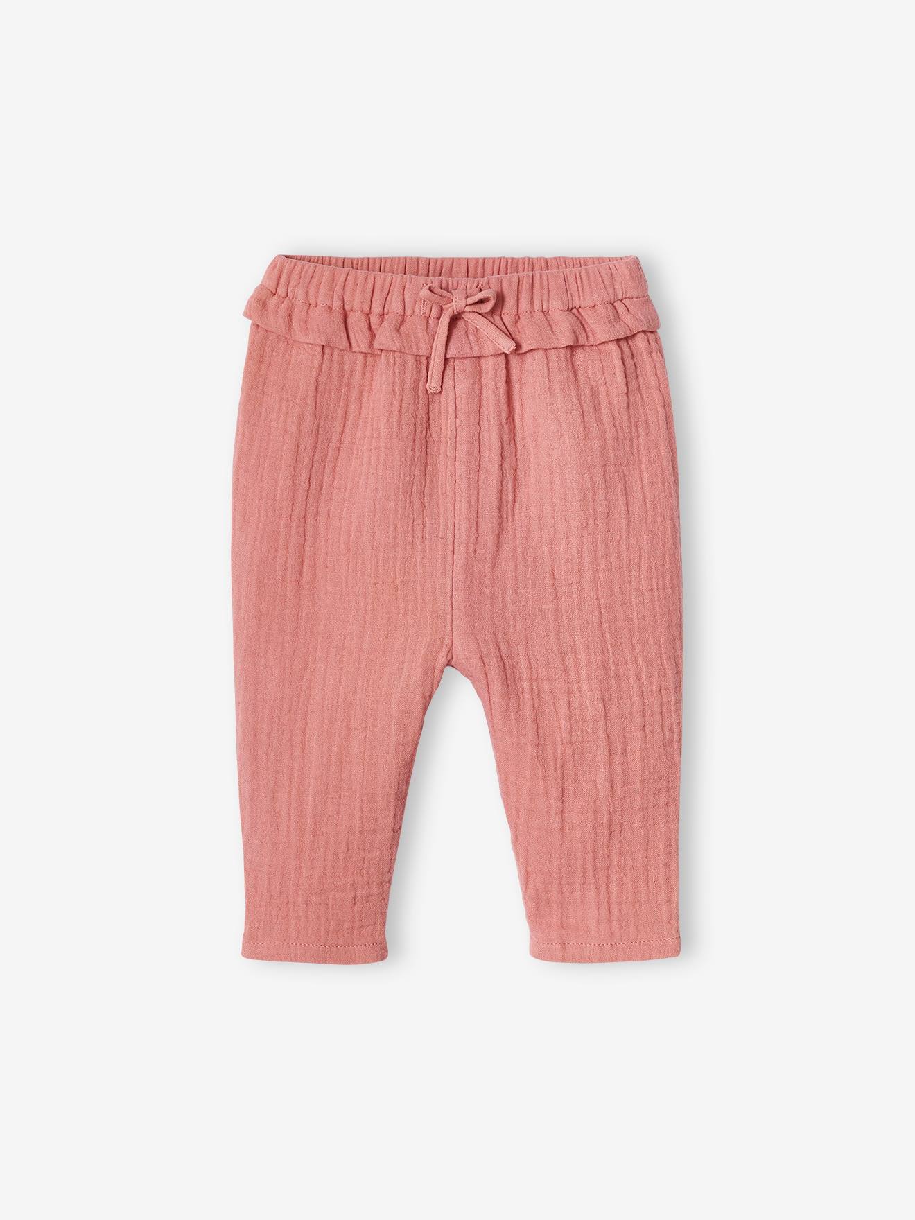 Pantalon en gaze de coton bébé vieux rose