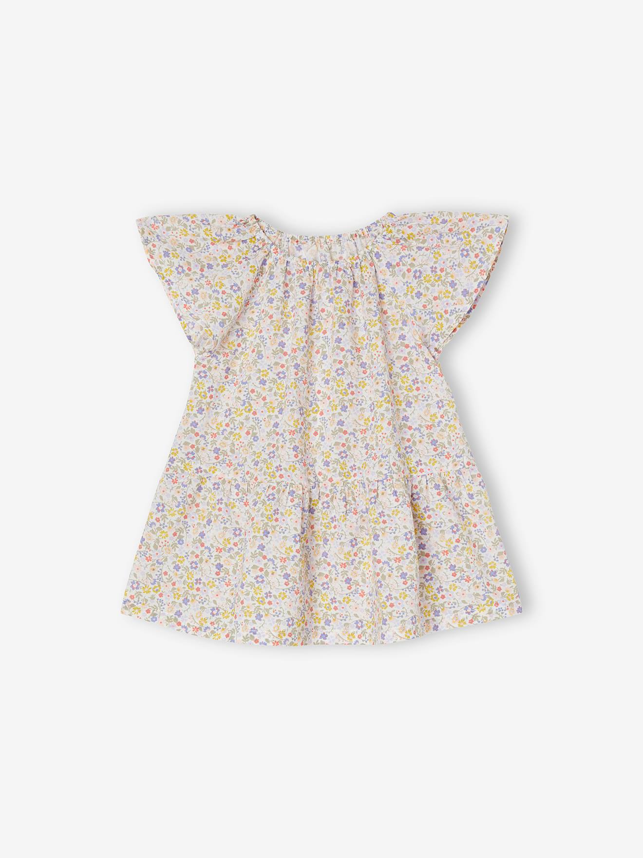 Robe fleurie bébé manches papillon écru