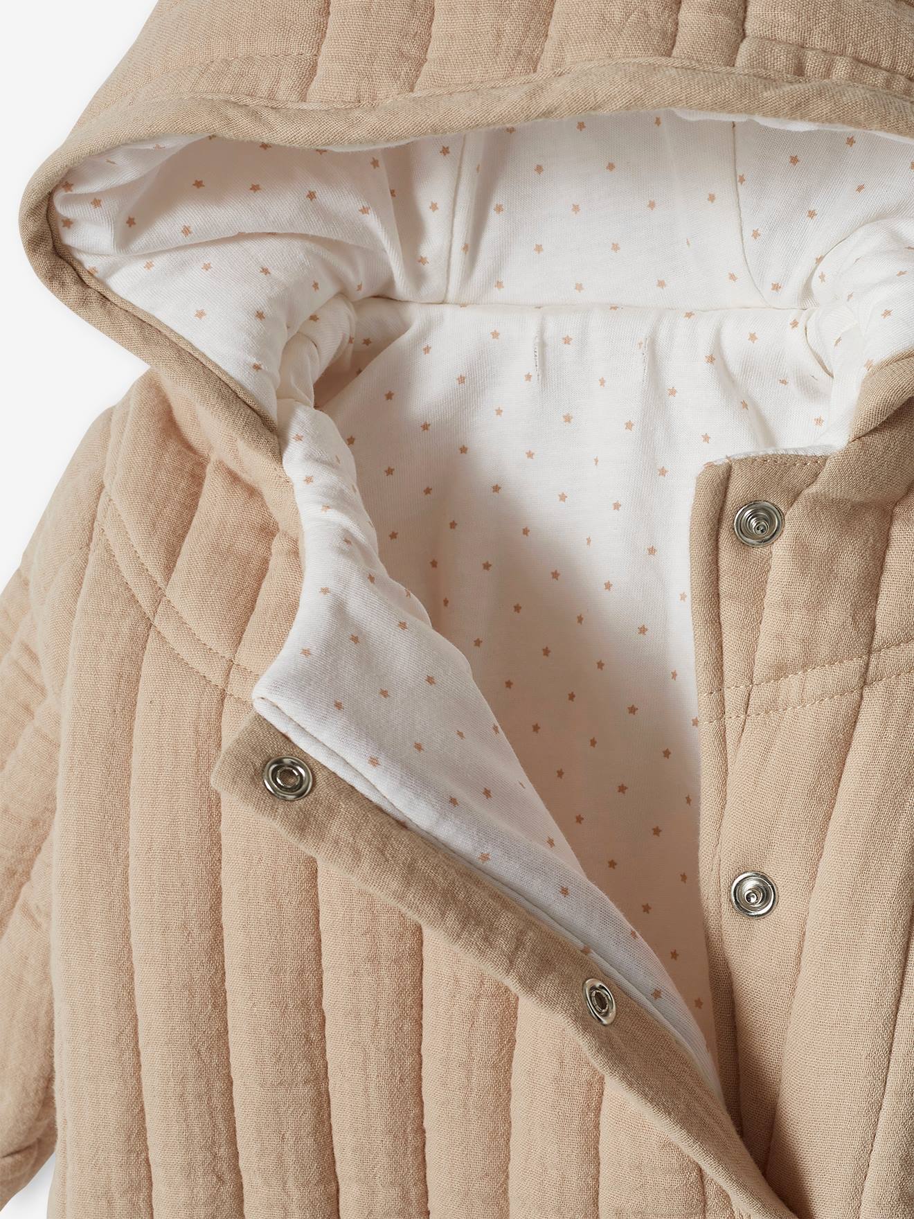 Combipilote Naissance Denim à Fleurs - Doublure Polaire Chaude - Manches Avec Moufles - Pieds Intégrés - VERTBAUDET