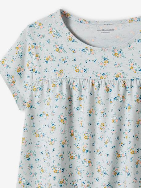T-shirt blouse à fleurs fille bleu ciel+écru 4 - vertbaudet enfant 