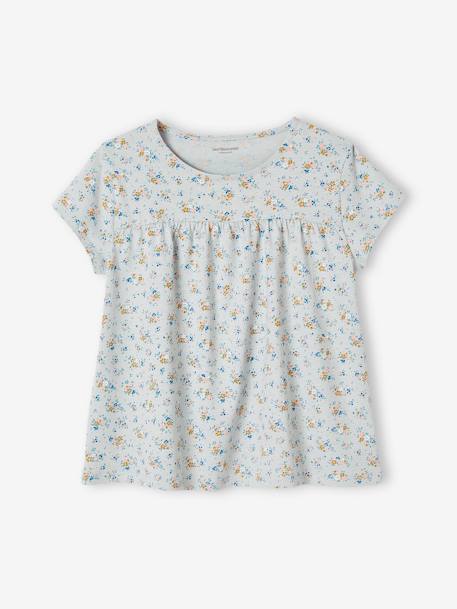 T-shirt blouse à fleurs fille bleu ciel+écru 2 - vertbaudet enfant 