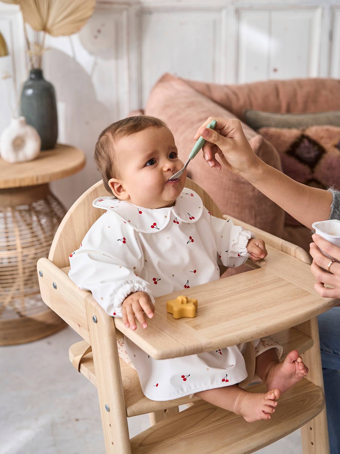 Bavoir tablier manches longues avec col blanc imprimé