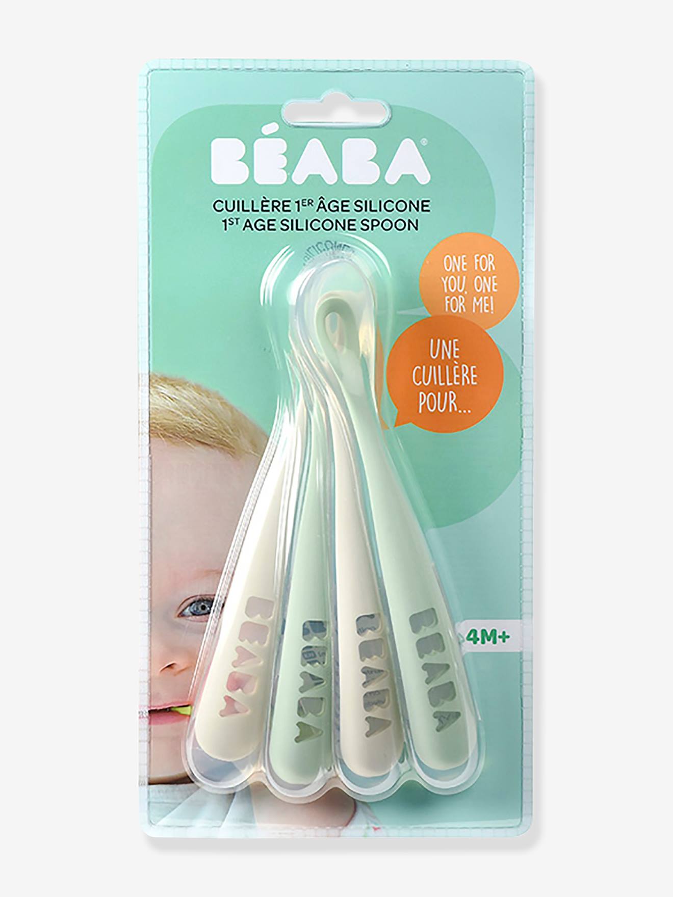 Lot de 4 cuillères 1er âge BEABA Soft sans BPA vert sauge - Béaba