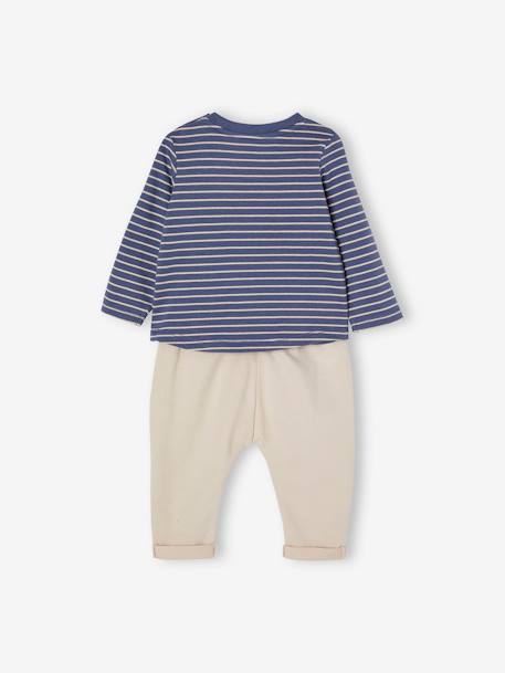 Ensemble T-shirt et pantalon molleton bébé indigo+rayé / caramel 6 - vertbaudet enfant 
