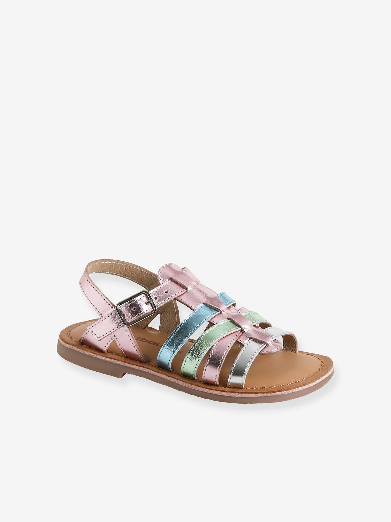 Sandales multi-brides cuir enfant collection maternelle lilas