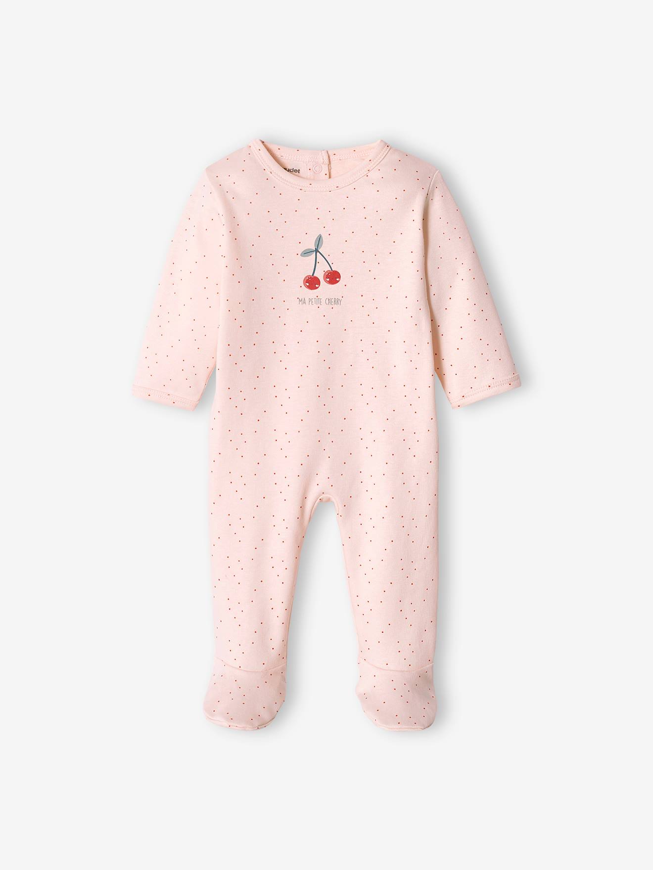 Lot de 2 dors-bien "cerise" bébé fille interlock rose pâle (Vertbaudet) - Image 1