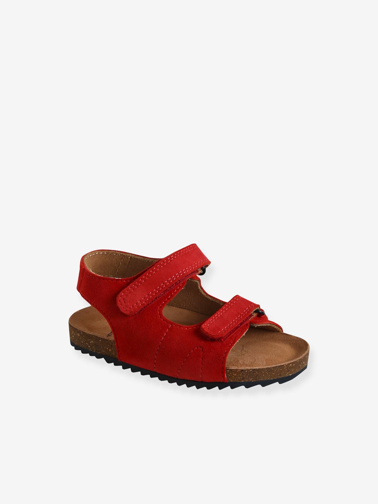 Sandales scratchées en cuir bébé garçon rouge