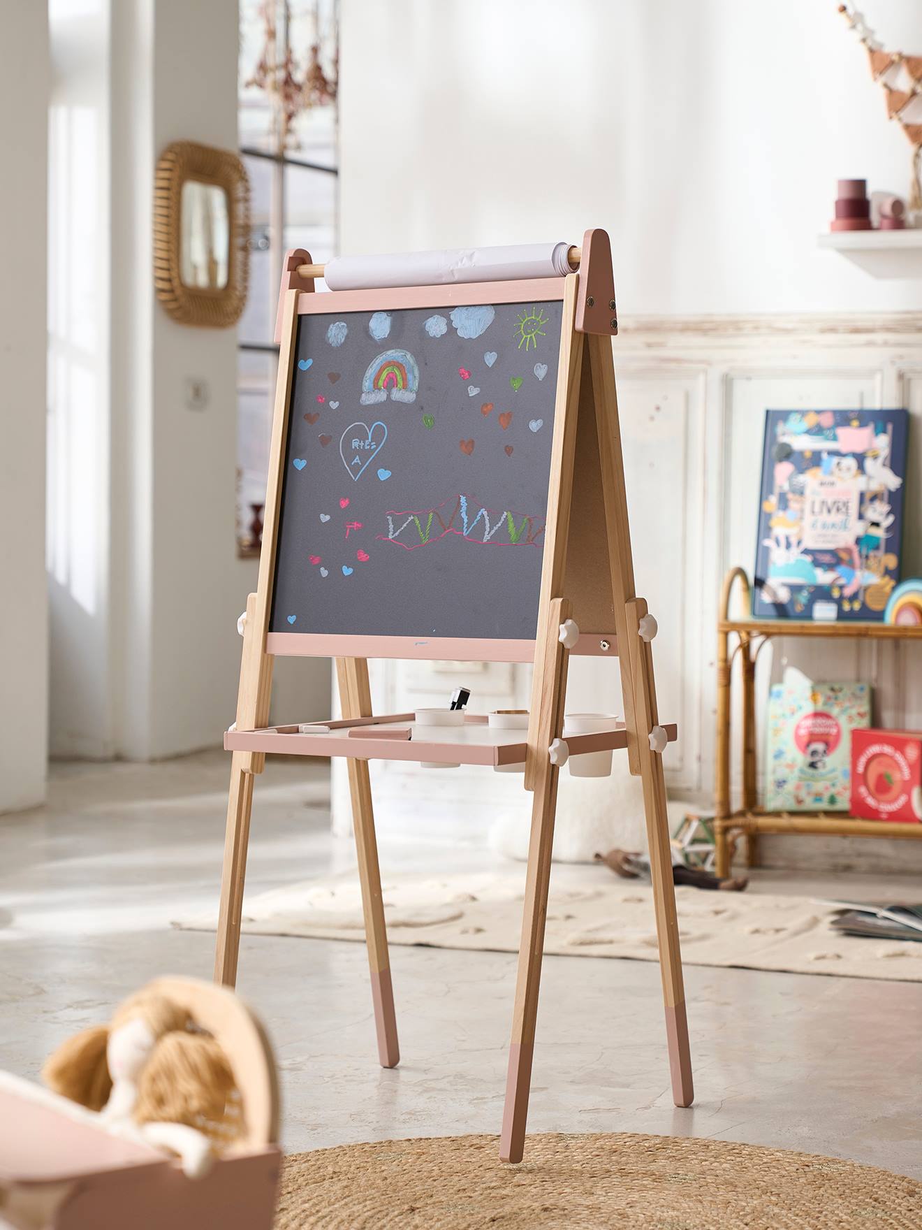 Tableau pliable et réglable en hauteur 3 en 1 en bois FSC® rose