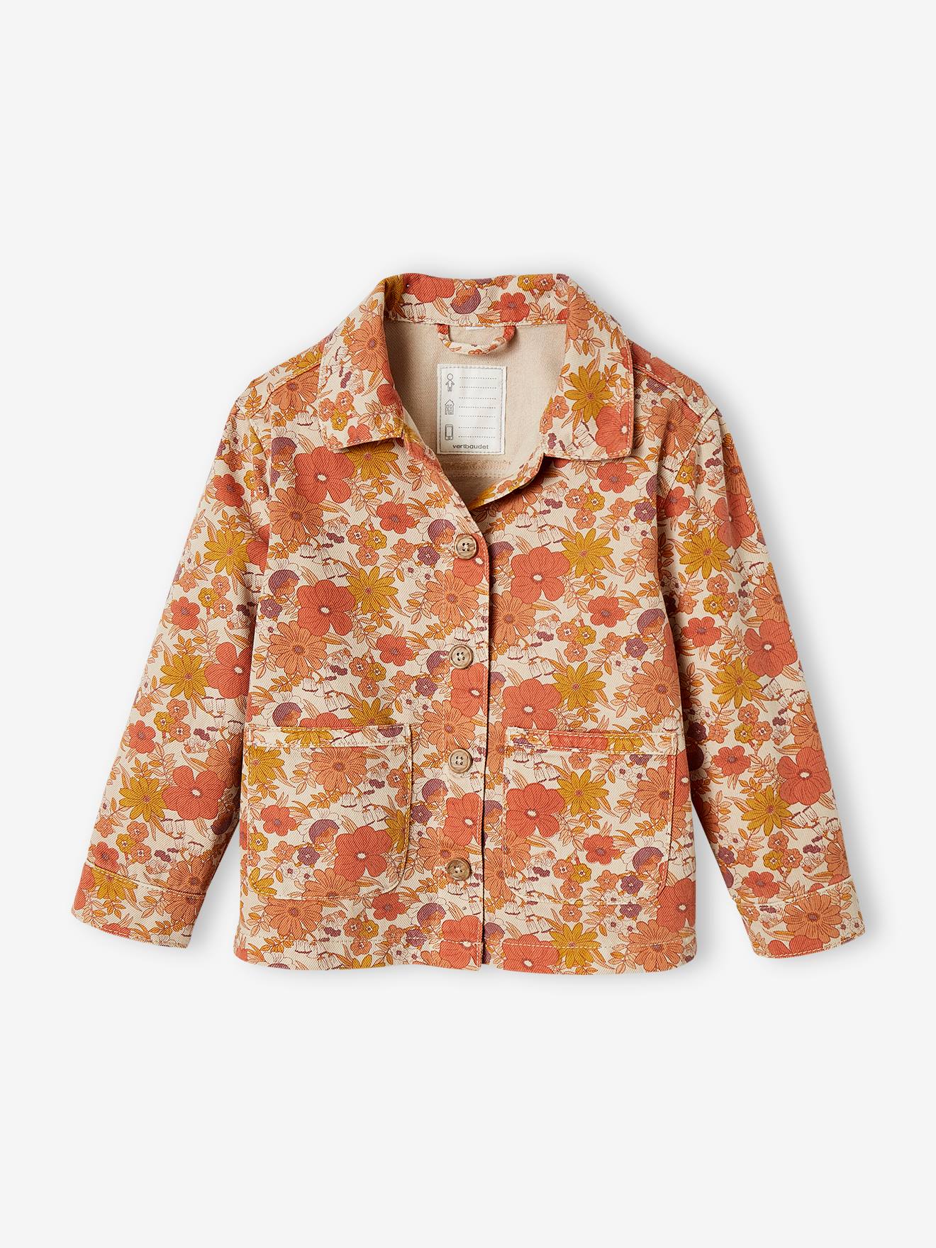 Veste imprimée fleurs fille rose nude