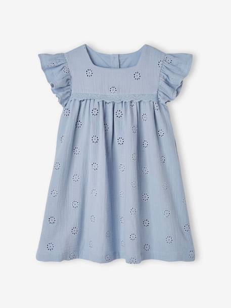 Fille-Robe fille gaze de coton brodée fleurs