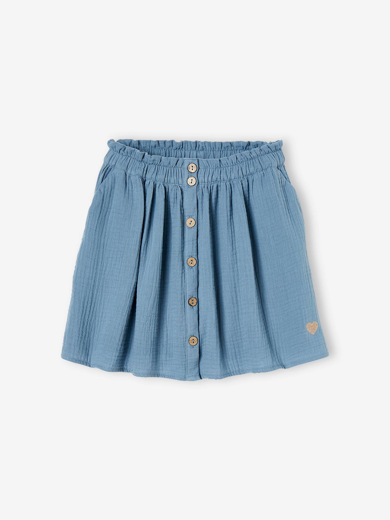 Jupe fille en gaze de coton bleu gris 10 €