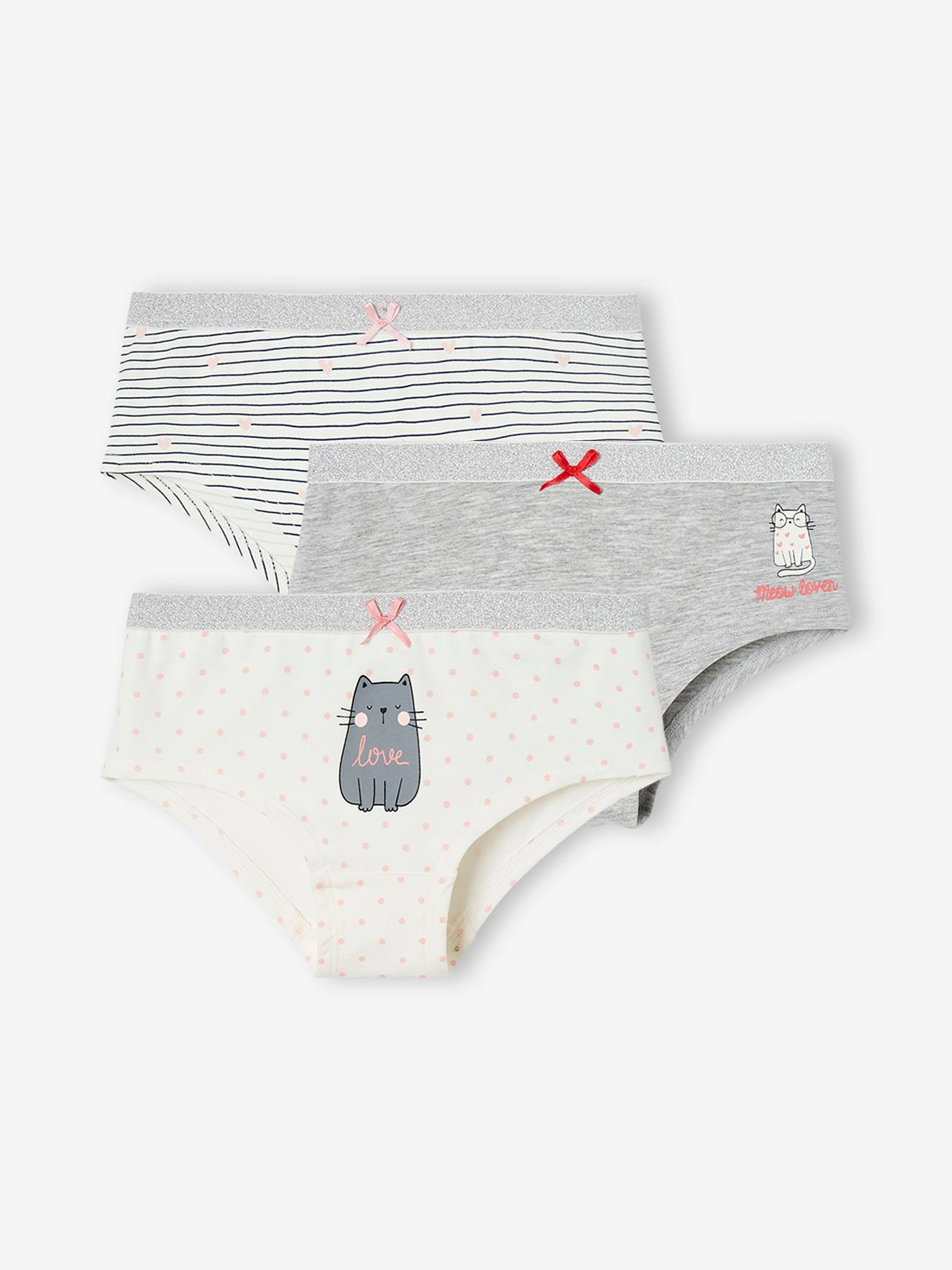 Lot de 3 shorties fille chats gris chiné