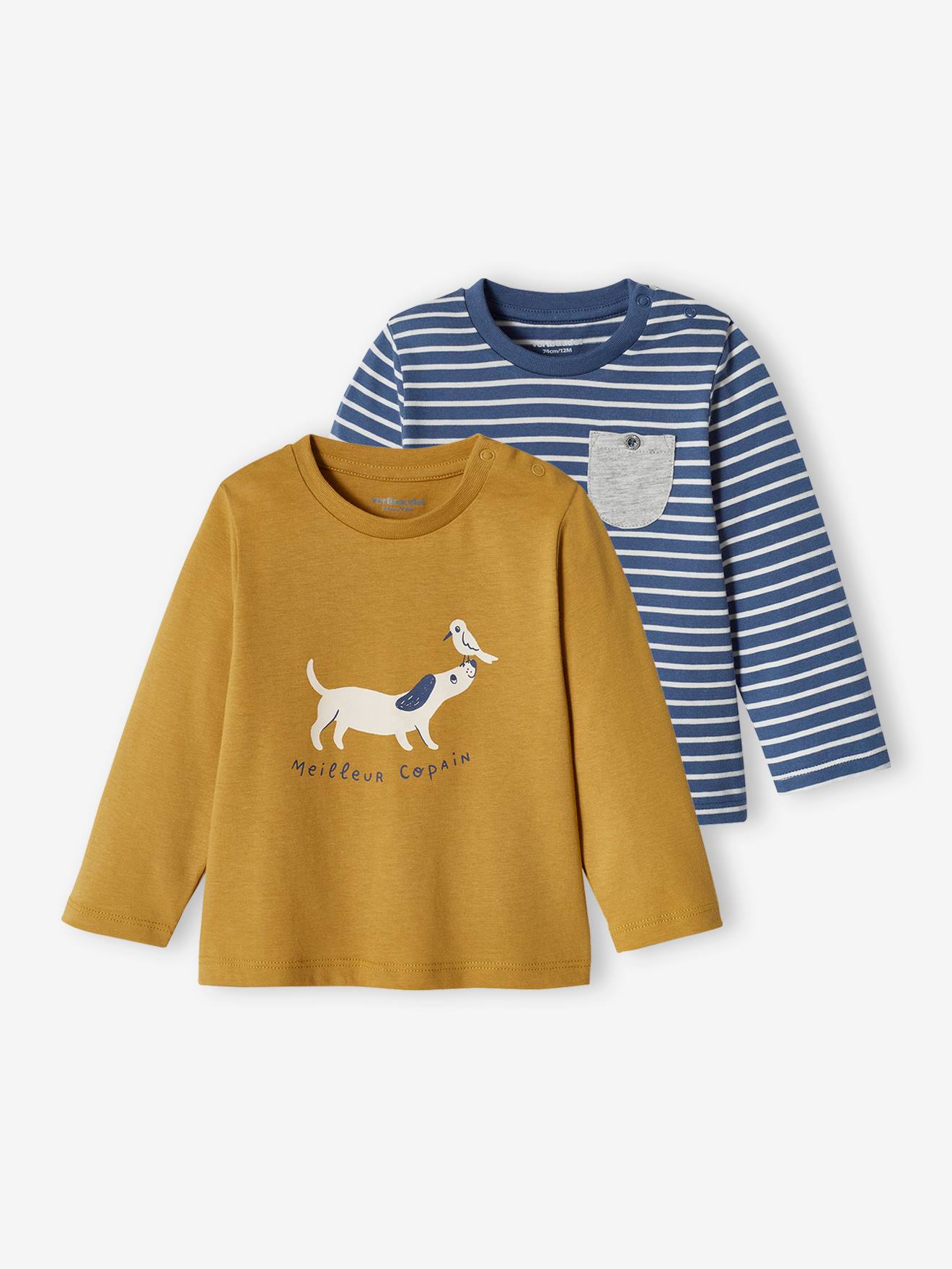 Lot de 2 T-shirts basics bébé motif animal et rayé bronze