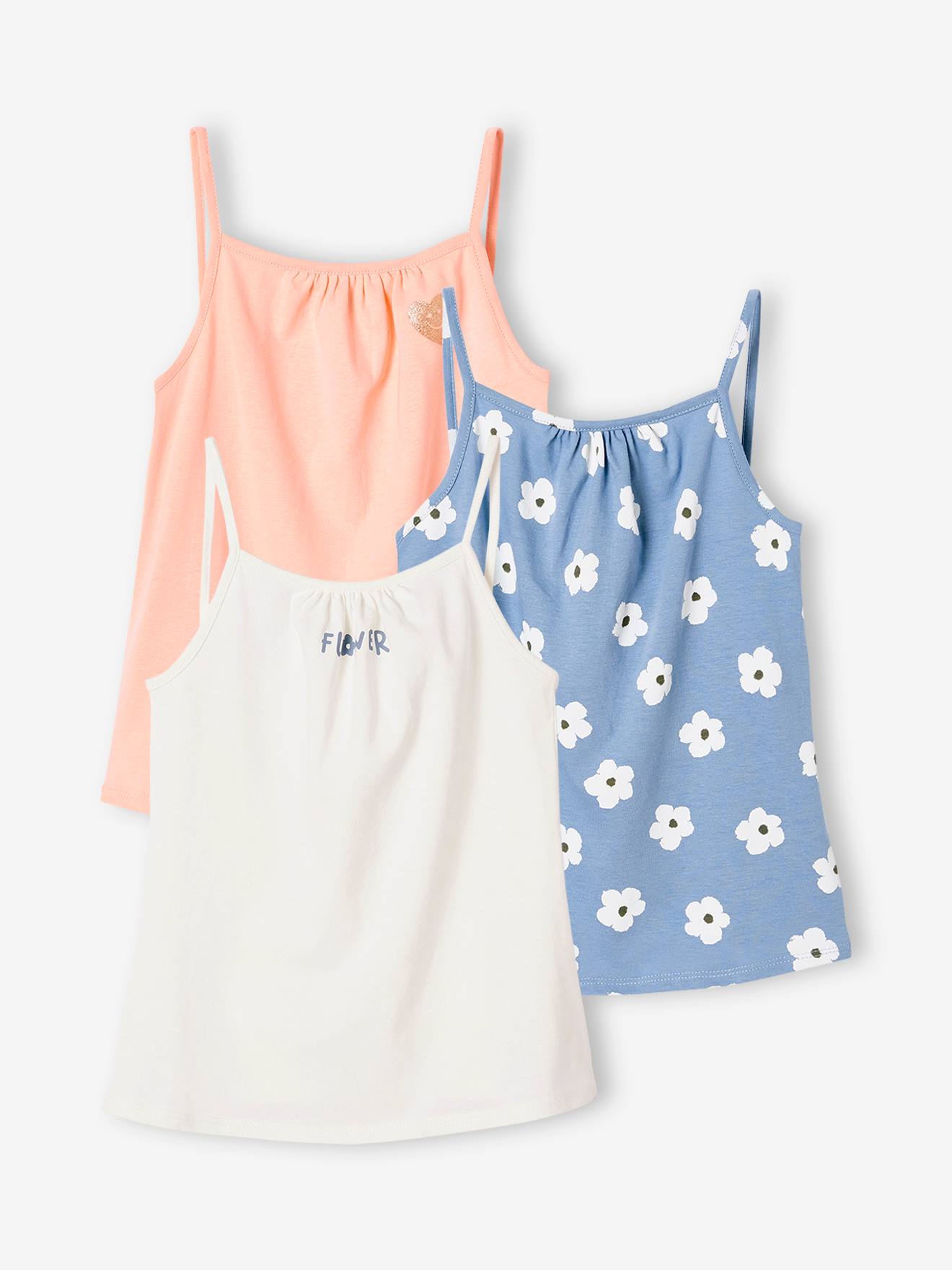Lot de 3 débardeurs Basics à fines bretelles fille pêche