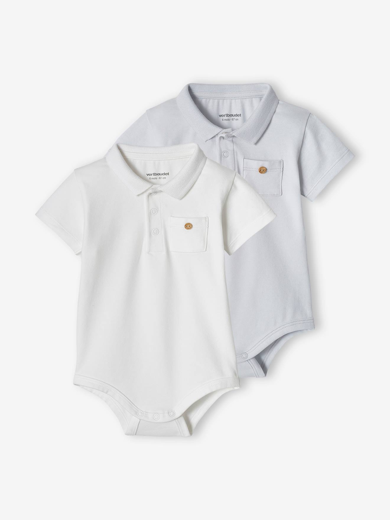 Lot de 2 bodies bébé naissance ouverture polo bleu ciel (Vertbaudet) - Couverture