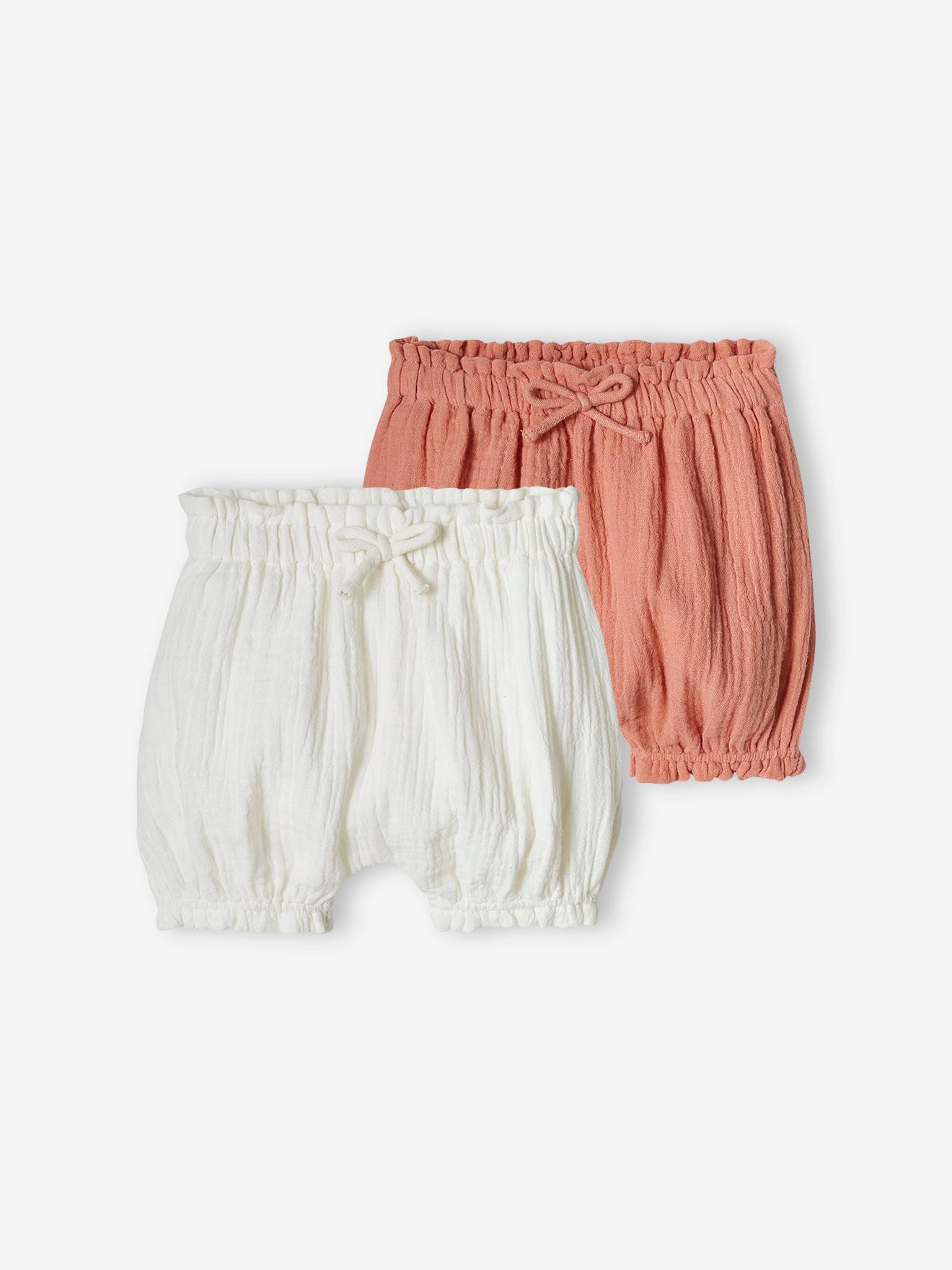 Lot de 2 bloomers bébé naissance en gaze de coton blanc
