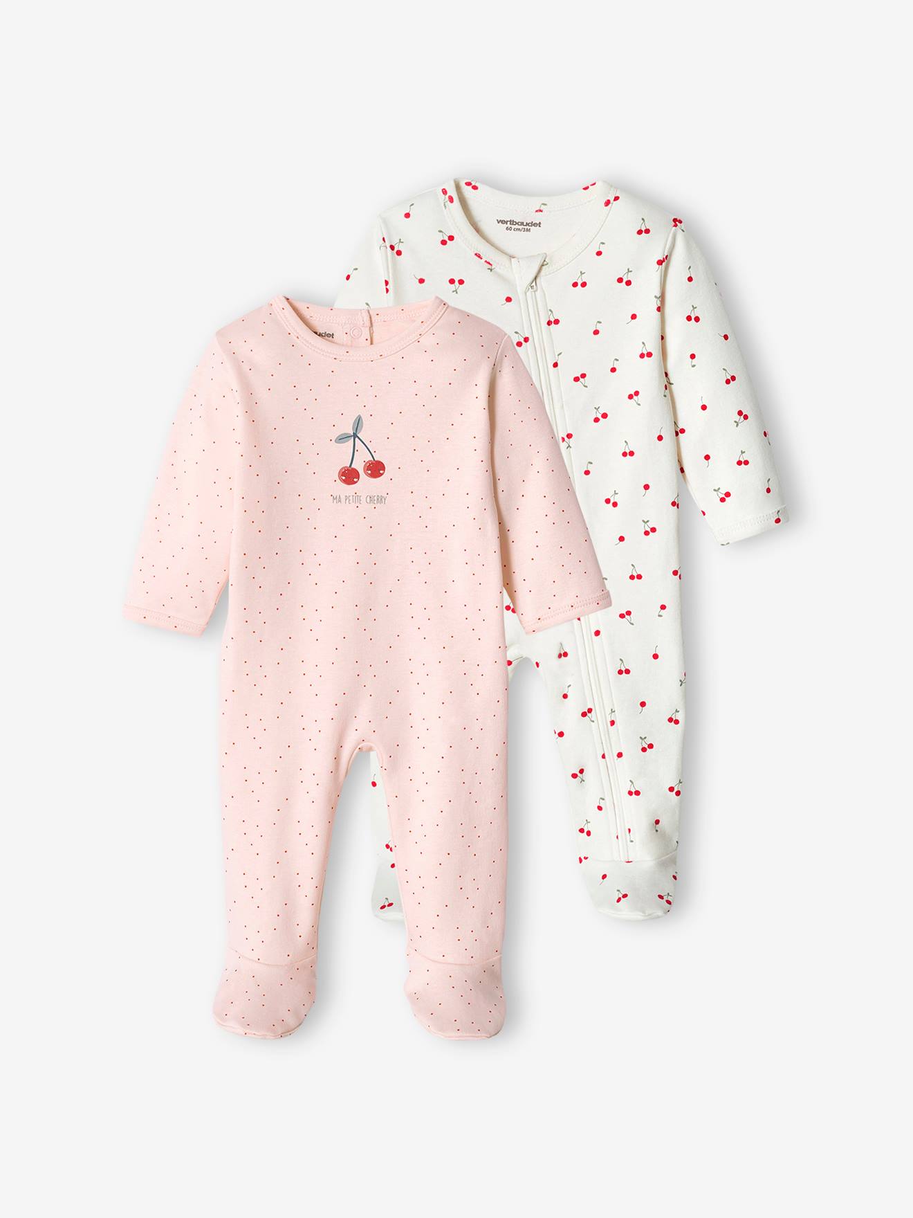 Lot de 2 dors-bien cerise bébé fille interlock rose pâle